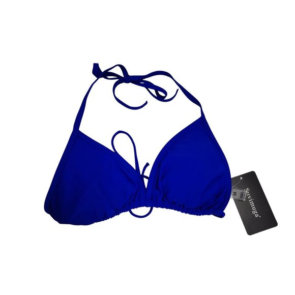 Two-Piece Blue Halter Bikini Set  Adjustable Triangle Top Tie-Side Bottoms SZ M - Picture 4 of 7